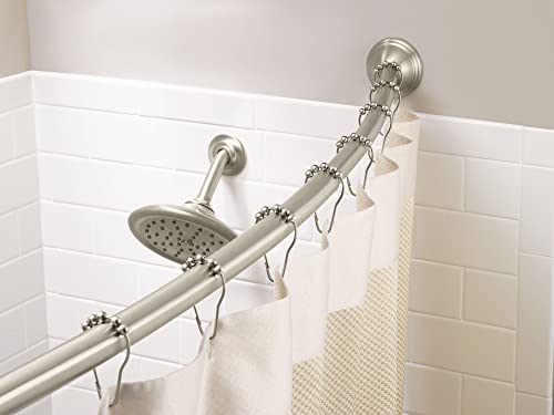 Adjustable Single Curved Shower Rod in Brushed Nickel, 54-72 Inches - Bathroom Curtain Pole