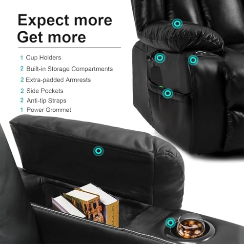 360° Swivel Leather Recliner Chair for Adults with Cup Holders