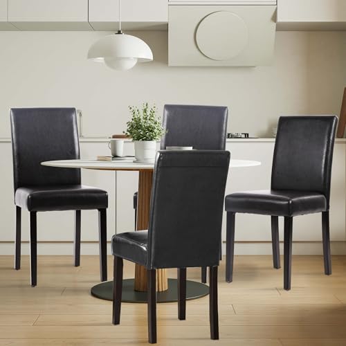 Black Upholstered PU Leather Dining Chairs Set of 4 Parson Style for Home