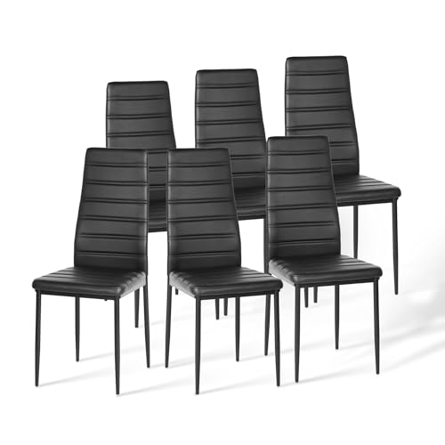 Homy Casa Set of 6 Armless Black Faux Leather Dining Chairs with High Back