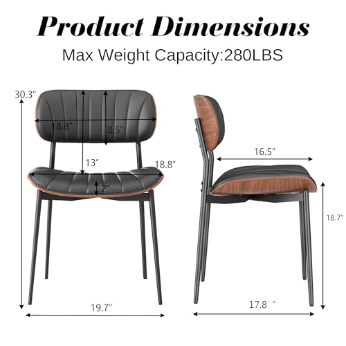 Bentwood Modern PU Leather Dining Chair Set, Black