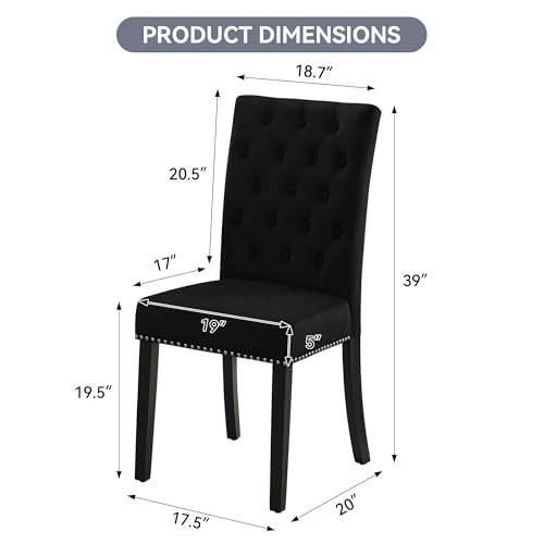 Black Button Tufted Velvet Parsons Dining Chair Set of 2