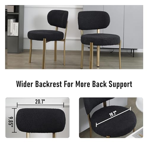 Set of 2 Black Upholstered Dining Chairs with Gold Metal Legs for Modern Home Décor