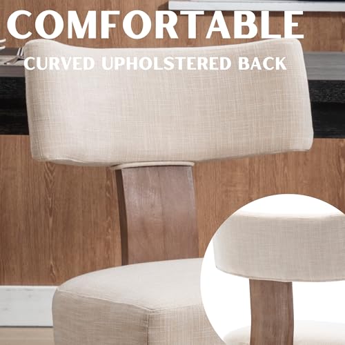 Mid Century Modern Set of 6 Linen Upholstered Dining Chairs with Wood Legs, Beige