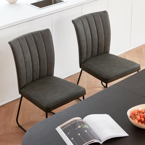 Vintage Textured Grey Faux Leather Dining Chairs Set