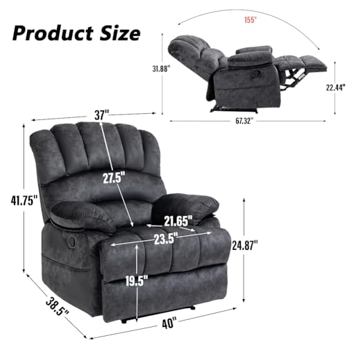 Extra Wide Fabric Recliner for Big and Tall Adults