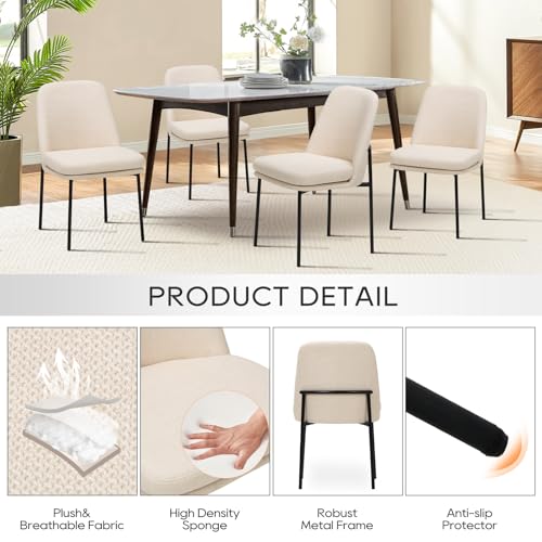 COLAMY Beige Fabric Dining Chair Set, Modern Curved Back Kitchen Chairs