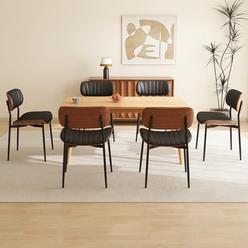 Modern Walnut Bentwood PU Leather Kitchen Dining Chair Set (Black)