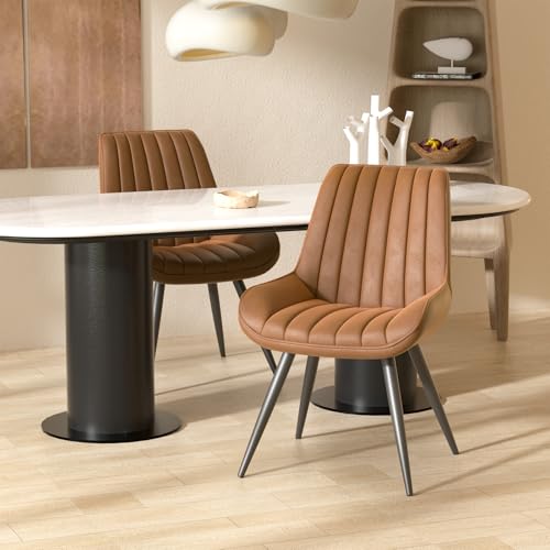 Modern Brown Dining Chairs Set of 4 with Thick Cushions