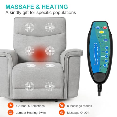 Light Grey Electric Recliner with Headrest & Massage for Home Theater