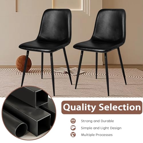Black CangLong Dining Chairs with Faux Leather Seat and Soft Backrest