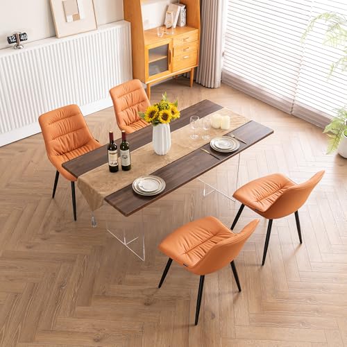 Rowill Mid Century Modern Camel Faux Leather Dining Chair Set of 2
