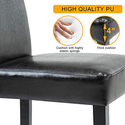 LSSPAID PU-Padded Parson Dining Chair Set, Solid Wood Legs, Black