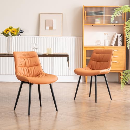 Rowill Mid Century Modern Faux Leather Dining Chair Set Camel