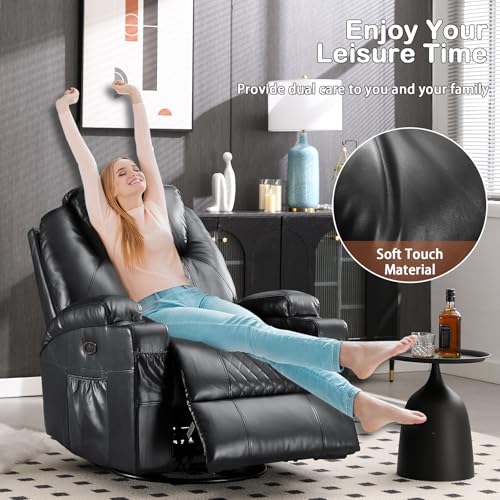 Oversized Power Rocker Recliner Chair for Adults with Massage and More (Black)