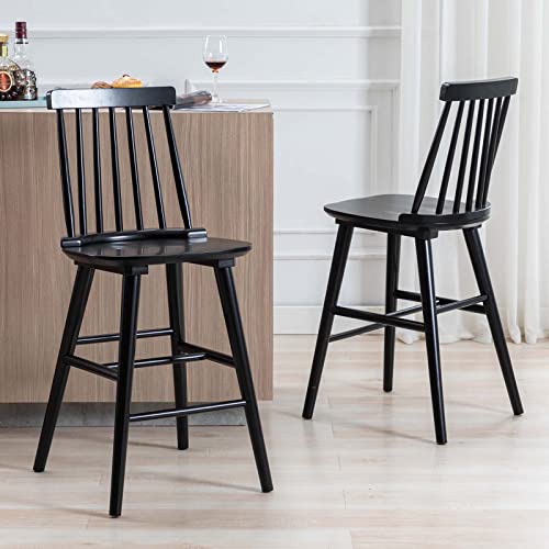 DUHOME Black Spindle Back Bar Stools Set of 2, Farmhouse Style Kitchen Island Chairs