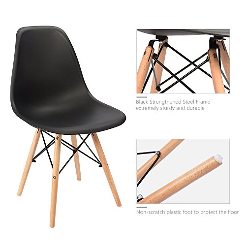 Furmax Black Mid Century Modern DSW Shell Lounge Dining Chair Set of 4