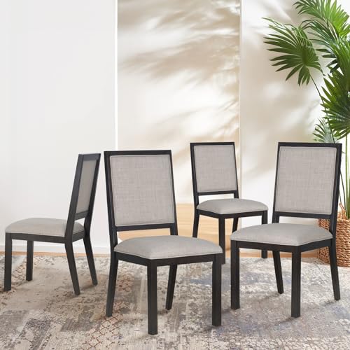 COLAMY Brown Wood Farmhouse Dining Chair Set of 4 for Kitchen Living Room