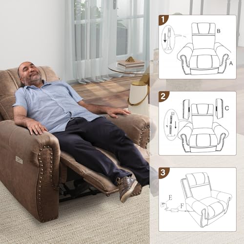 Nut Brown Electric Recliner Chair with USB Ports for Living Room