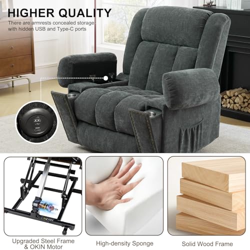 Grey Blue Electric Recliner Chair with Heat & Massage for Elderly, 1PC