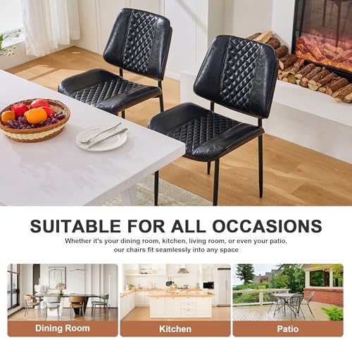 Mid Century Modern Armless Dining Chair Set PU Leather, Walnut Bentwood Kitchen Chairs