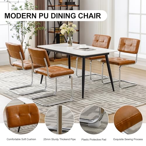 Forevich Mid Century Modern Dining Chair Set, Leather Brown Kitchen Bedroom Chairs