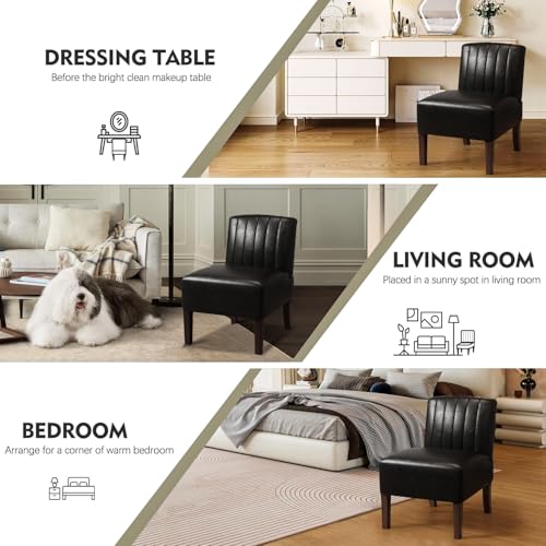 Black Armless Accent Dining Chair Set of 2 Solid Wood Legs Comfy for Living Room Kitchen Bedroom