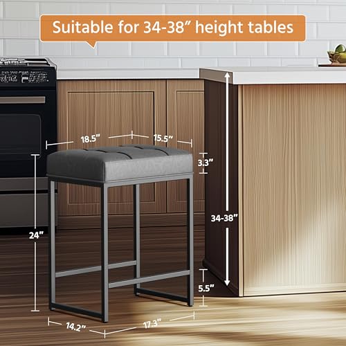 Yaheetech 24 Inch Grey Faux Leather Kitchen Bar Stool Set