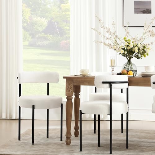 Set of 4 White Bouclé Dining Chairs for Kitchen & Dining Room