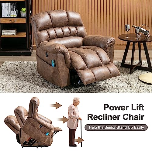 Power Lift Recliner with Massage and Heat for Elderly: Phoenix Home's Comfortable and Convenient Recliner in Brown.
