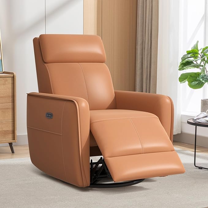 Electric Swivel Recliner with USB Port for Nursery and Living Room, Orange