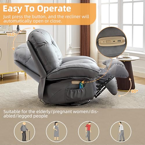 Power Recliner Chair for Adults with Massage, Heating, and USB Ports - Grey