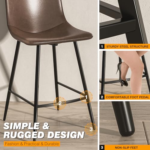5Rcom Brown 600 lbs Counter Height Bar Stools Set of 3