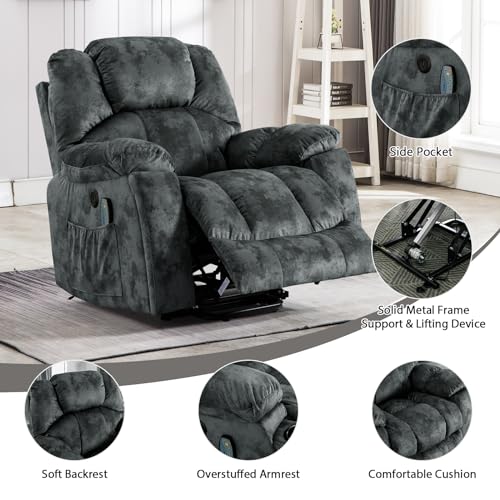Power Lift Recliner with Massage and Heat for the Elderly - Green Grey