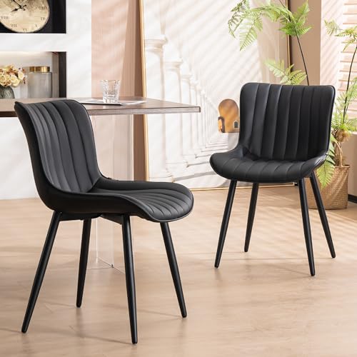 Set of 2 Black Upholstered Dining Chairs for Modern Kitchen and Dining Room