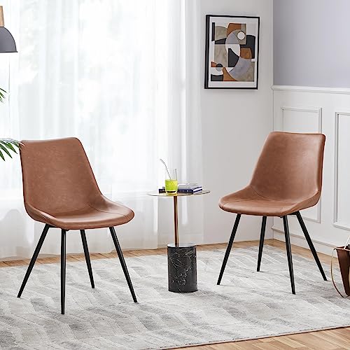 Yaheetech Mid Century Brown Faux Leather Dining Chair Set of 2