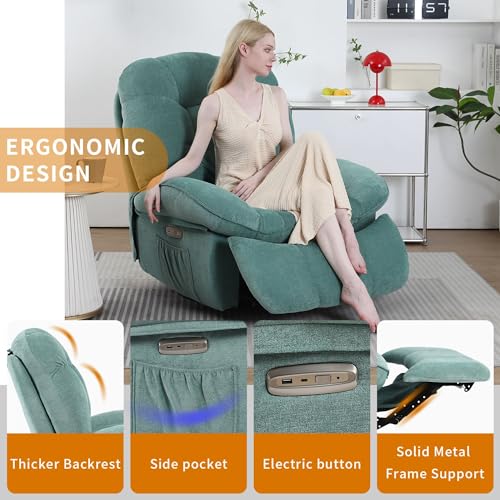 Massage Rocker Recliner with Heating and Swivel for Adults, Green