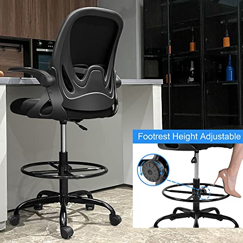 Black Tall OfficeChair with Flip-up Armrests & Adjustable Footrest