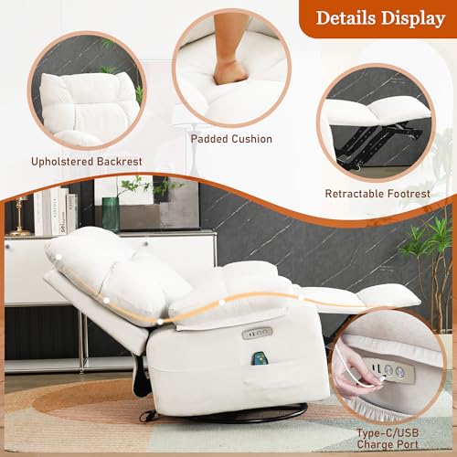 SPACE INVADER SOCIAL Swivel Massage Heated Recliner Chair with USB Ports, White