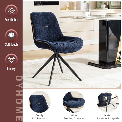 6-Piece Swivel Dining Chair Set, Mid Century Modern Kitchen Chairs with Upholstered Metal Base - Dark Blue