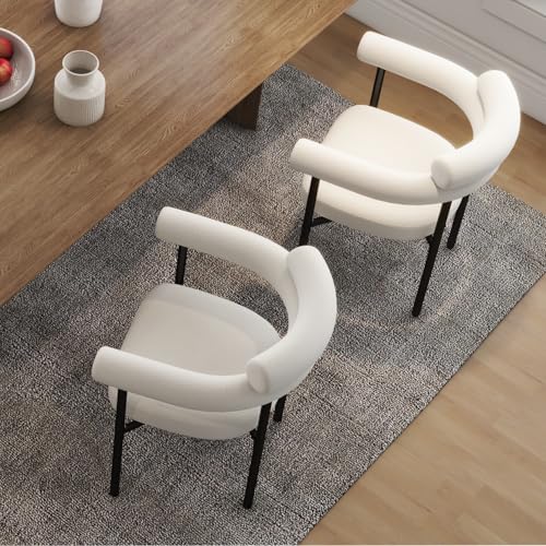 AODAILIHB White Mid-Century Boucle Kitchen Chair Set of 2