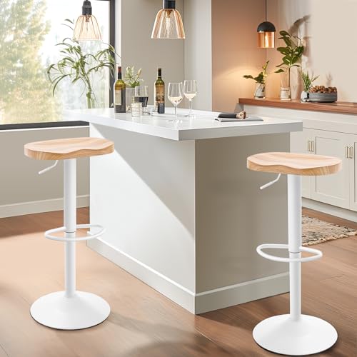 Set of 2 White Swivel Adjustable Height Bar Stools for Kitchen Island or Dining Room