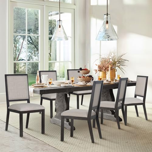 COLAMY Brown Wood Farmhouse Dining Chair Set of 4 for Kitchen Living Room