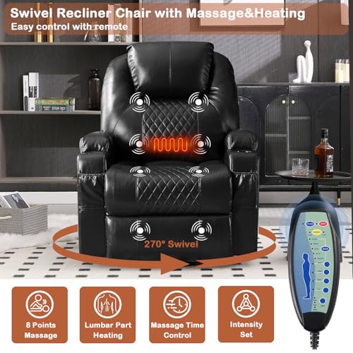 Oversized Power Rocker Recliner Chair for Adults with Massage and More (Black)