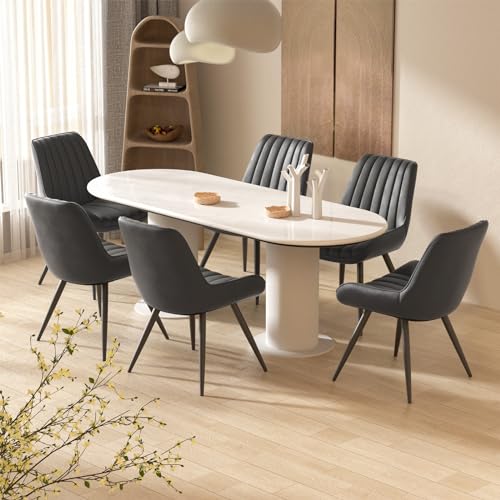 Modern Dining Chairs Set of 4, Comfortable Upholstered Kitchen Side Chairs, Black with Metal Legs
