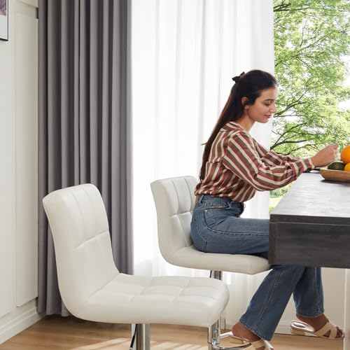 DUMOS Adjustable Swivel Bar Stools, White Set of 2