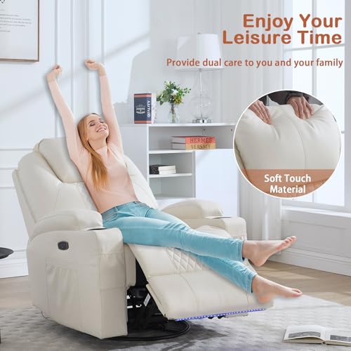 Beige 1-Seater Power Rocker Recliner with Heat & Massage