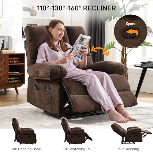 LargeCapacity Brown Oversized Manual Recliner with Massage Pillow (6008)