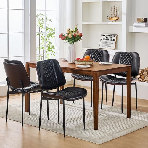 Mid Century Modern Armless Dining Chair Set PU Leather, Walnut Bentwood Kitchen Chairs
