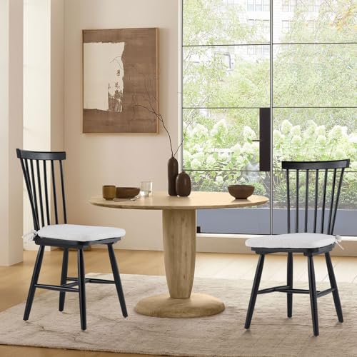 Windsor Dining Chairs Set of 2, Black Wood with Spindle Back and Cushions for Restaurant/Cafe